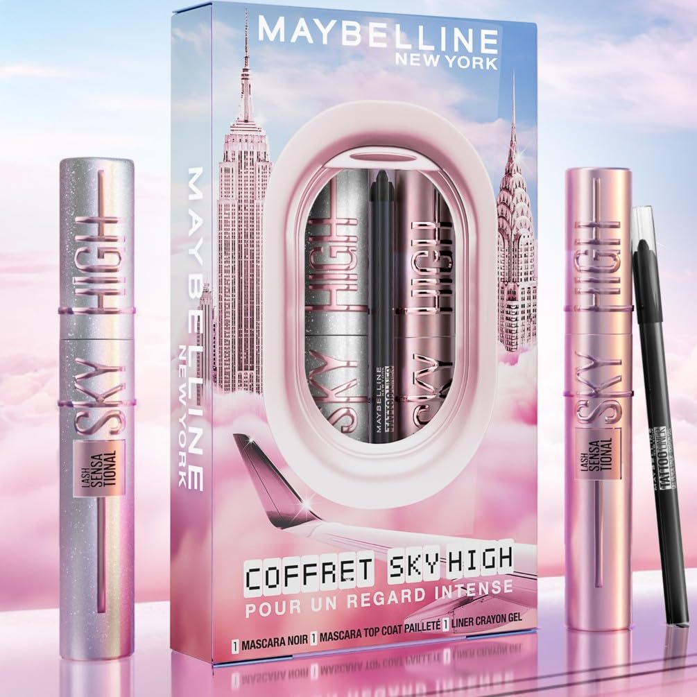 Maybelline New York - Mascara Volume Intense et Longueur Illimitée - Formule Enrichie en Extraits de Bambous et de Fibres - Sky High - Teinte : Very Black - 7,2 ml